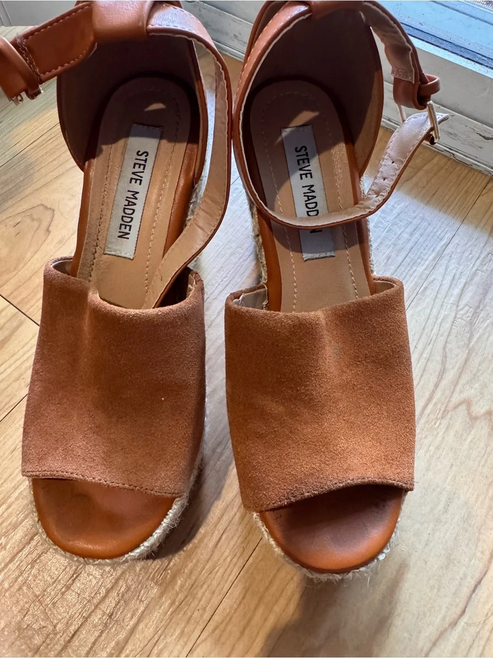 Steve Madden Brown Suede Espadrille Wedge Sandals with Ankle Strap